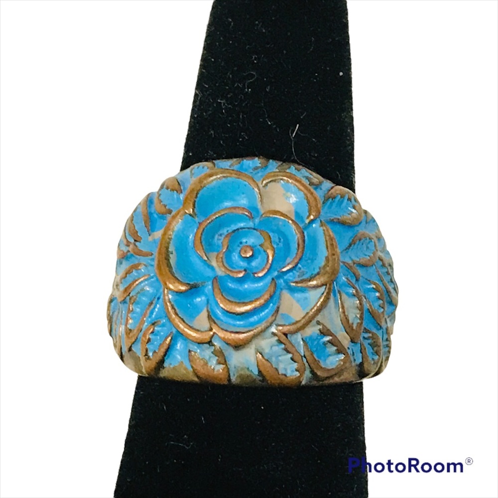 Enameled Floral Ring Size 7.5
